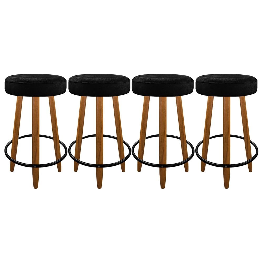 Kit 4 Banquetas Altas Madeira Aço Cozinha Gourmet Ilha Preto