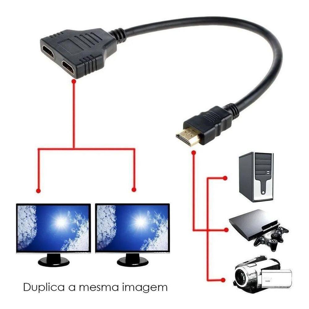 Cabo adaptador duplicador imagem hdmi 1 entrada 2 saídas