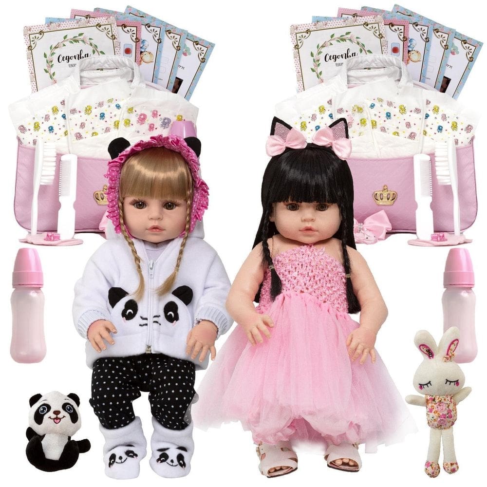 Bonecas bebê reborn gêmeas - cegonha dolls - vinil siliconado - 46cm