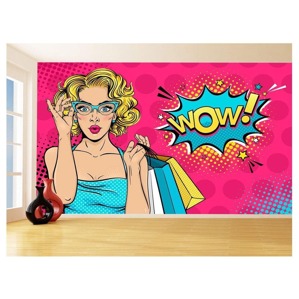 Papel De Parede 3D Arte Mulher Pop Art Retrô 3,5M Tra119