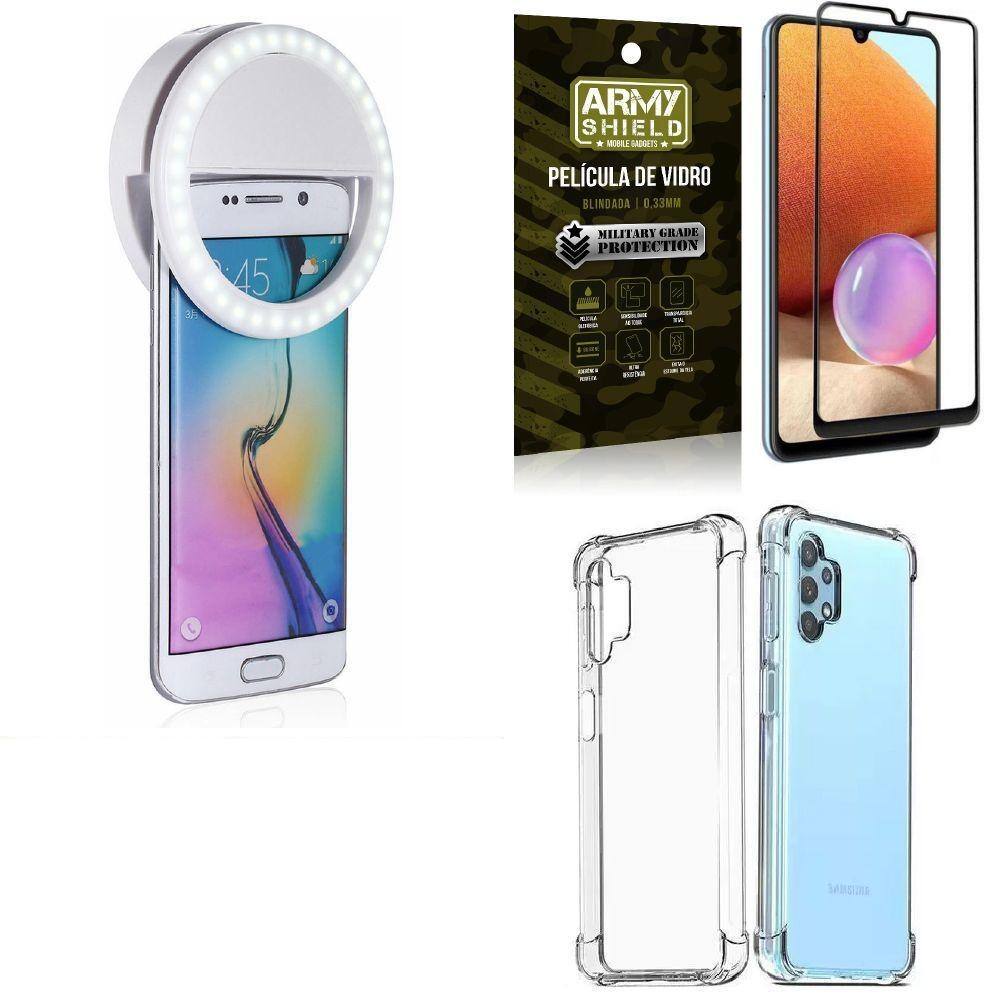 Capinha samsung a32 4g + flash ring + película vidro 3d army
