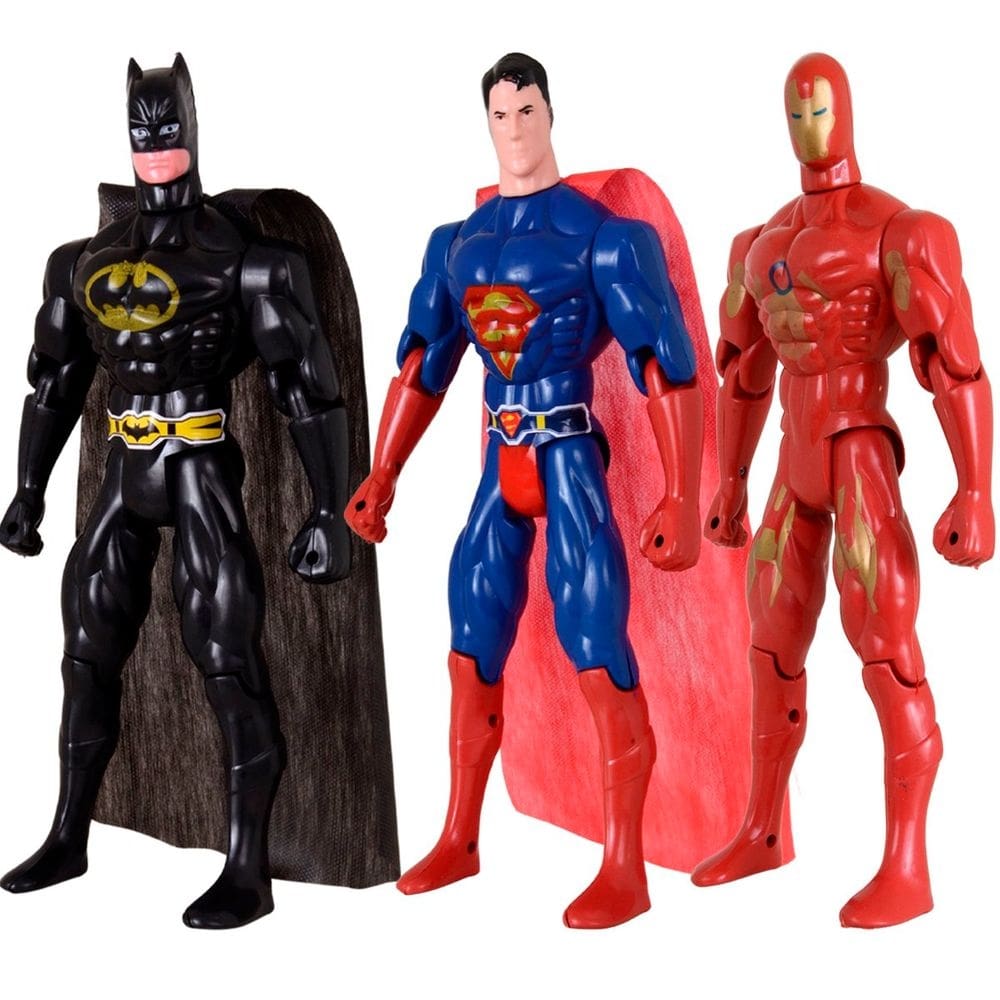 Kit Trio Hróis Batmam Traje Super Homem Homem De Ferro 29cm
