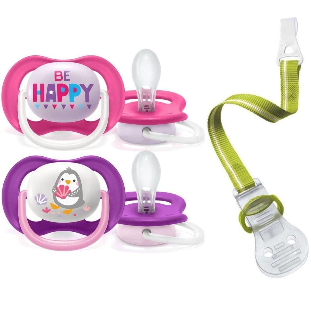 Chupeta pinguim happy + prendedor de chupeta - philips avent