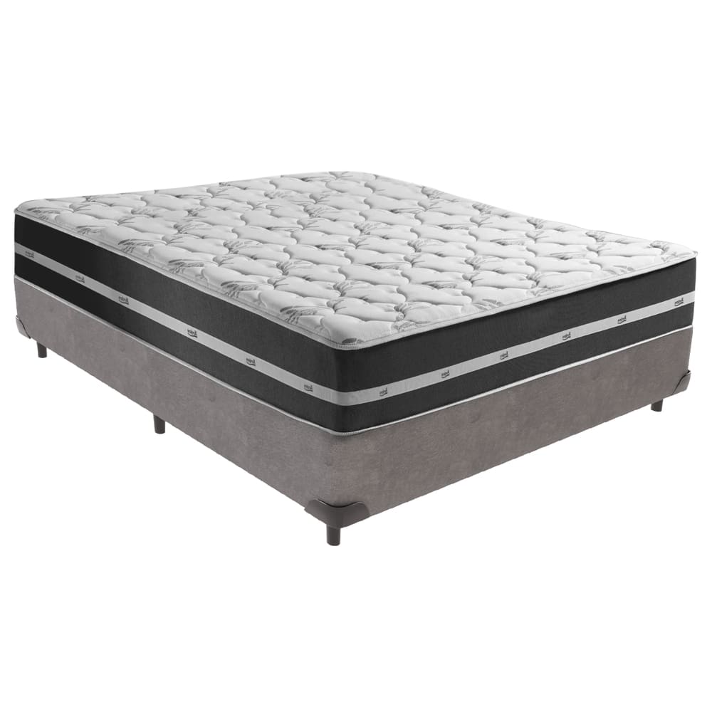 Cama Box Casal Preto com Base Cinza Classic Anjos