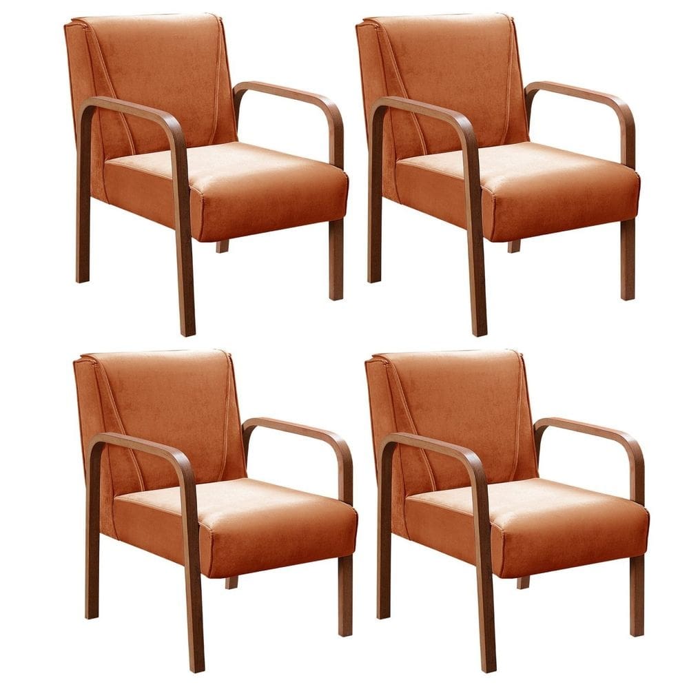 Kit 4 Poltronas Anita Conjunto Cadeiras Moderna Braço Madeira Terracota 400
