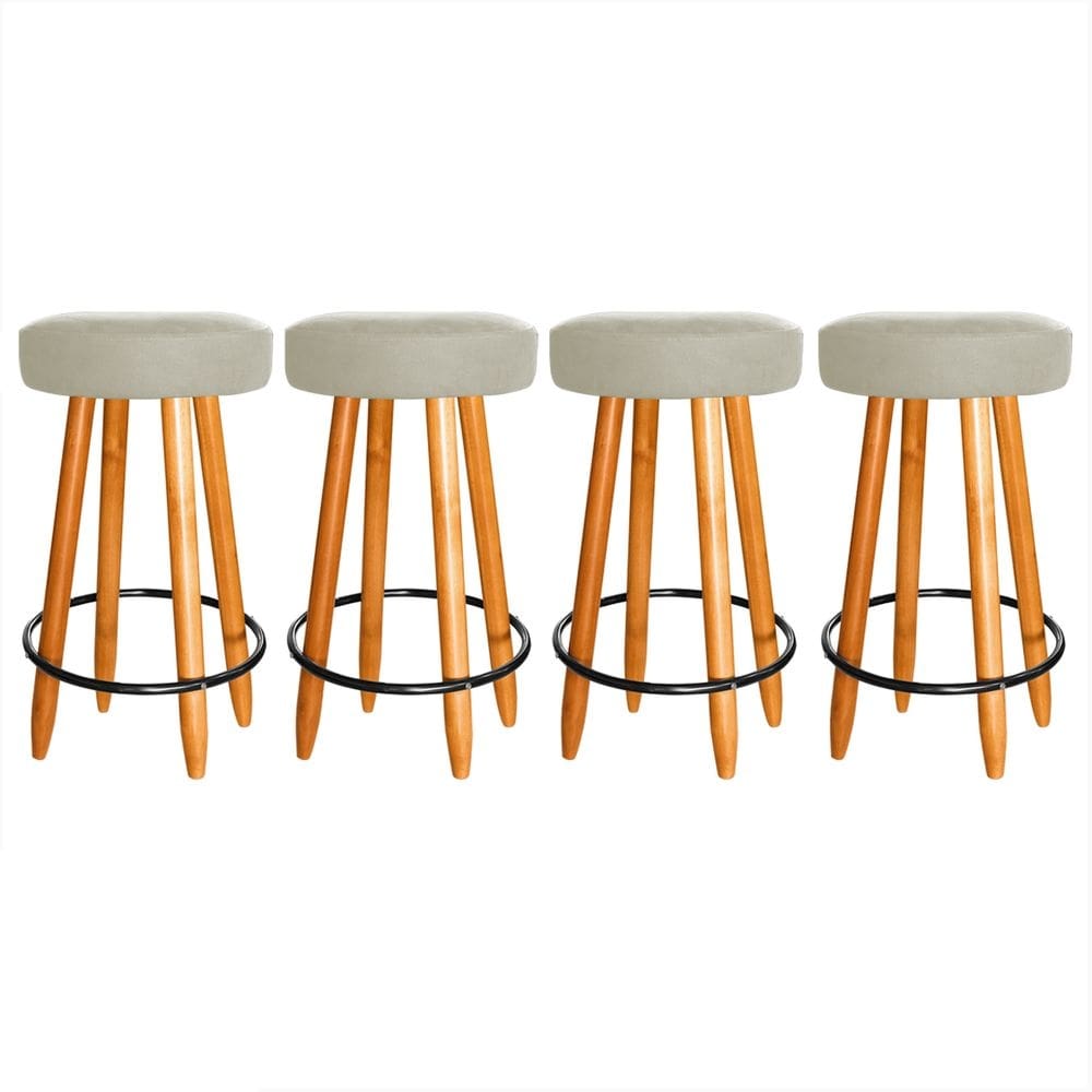 Kit 4 Banqueta Alta Madeira 60cm Bar Cozinha Bistrô Ind Bege