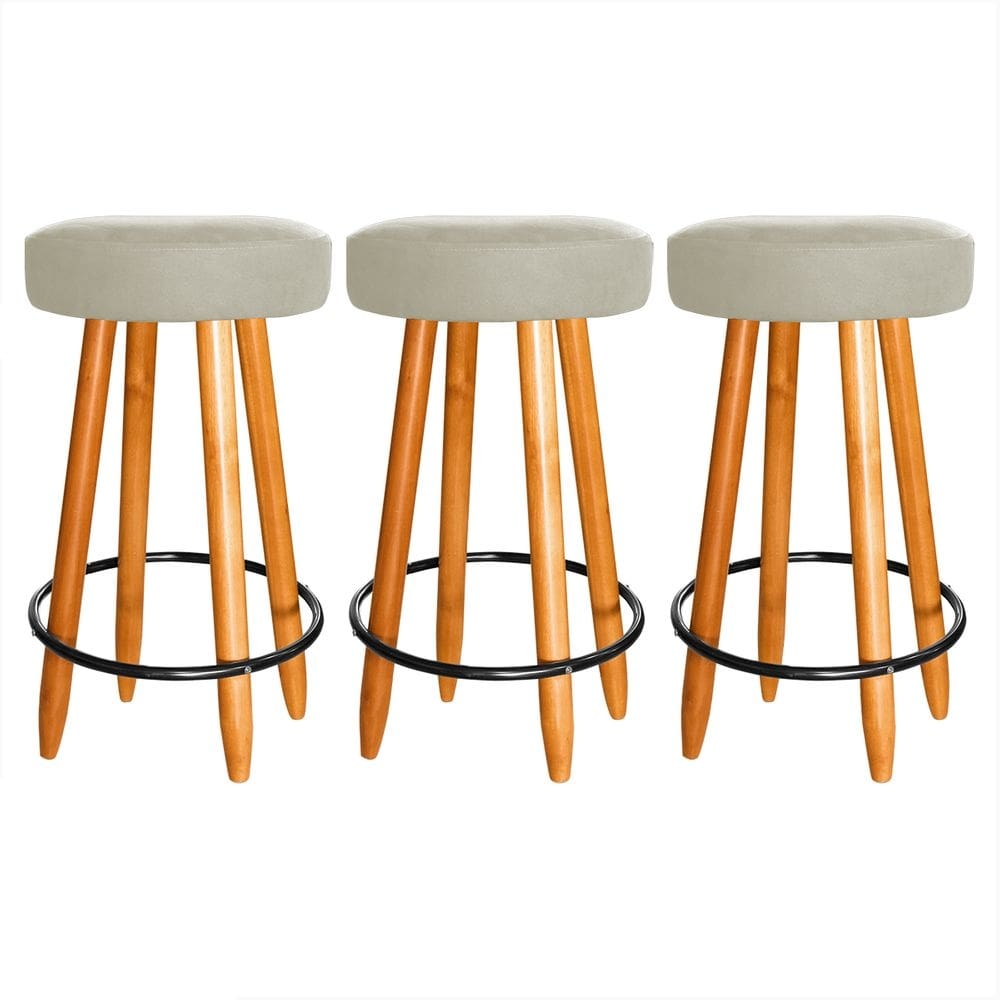 Kit 3 Banqueta Alta Industrial Madeira 60cm Cozinha Bar Bege