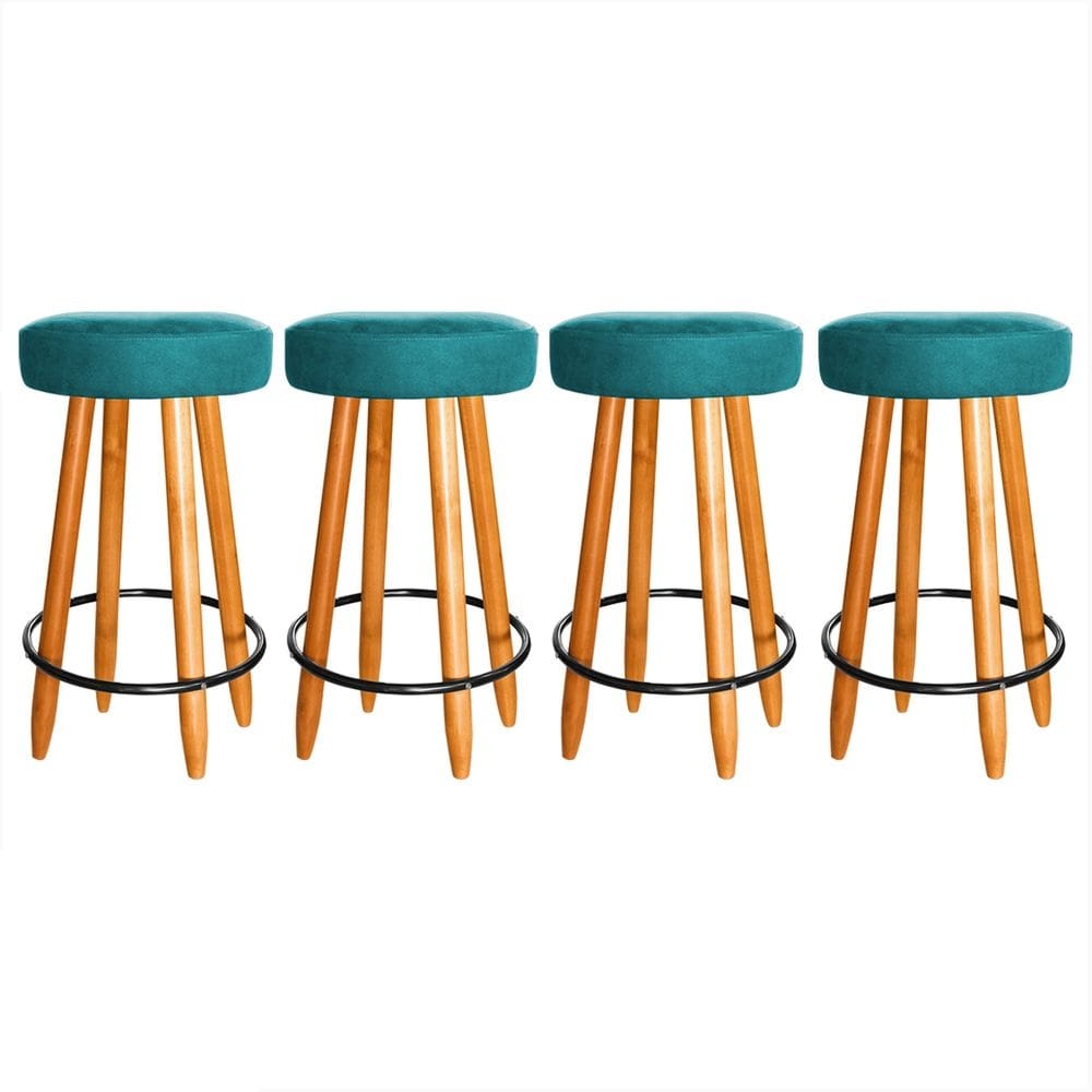 Kit 4 Banqueta Madeira Industrial Balcão Bar Turquesa