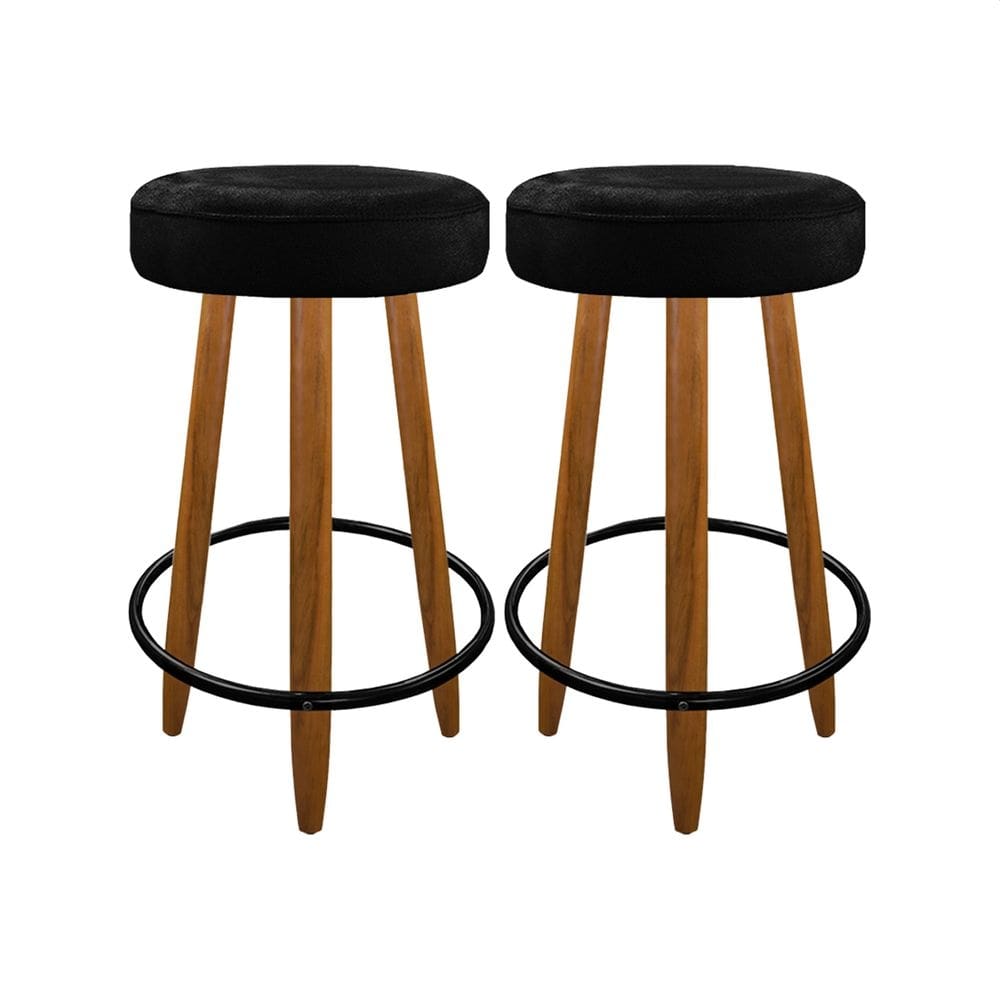 Kit 2 Banquetas Média Madeira Para Balcão Cozinha Bar Preto