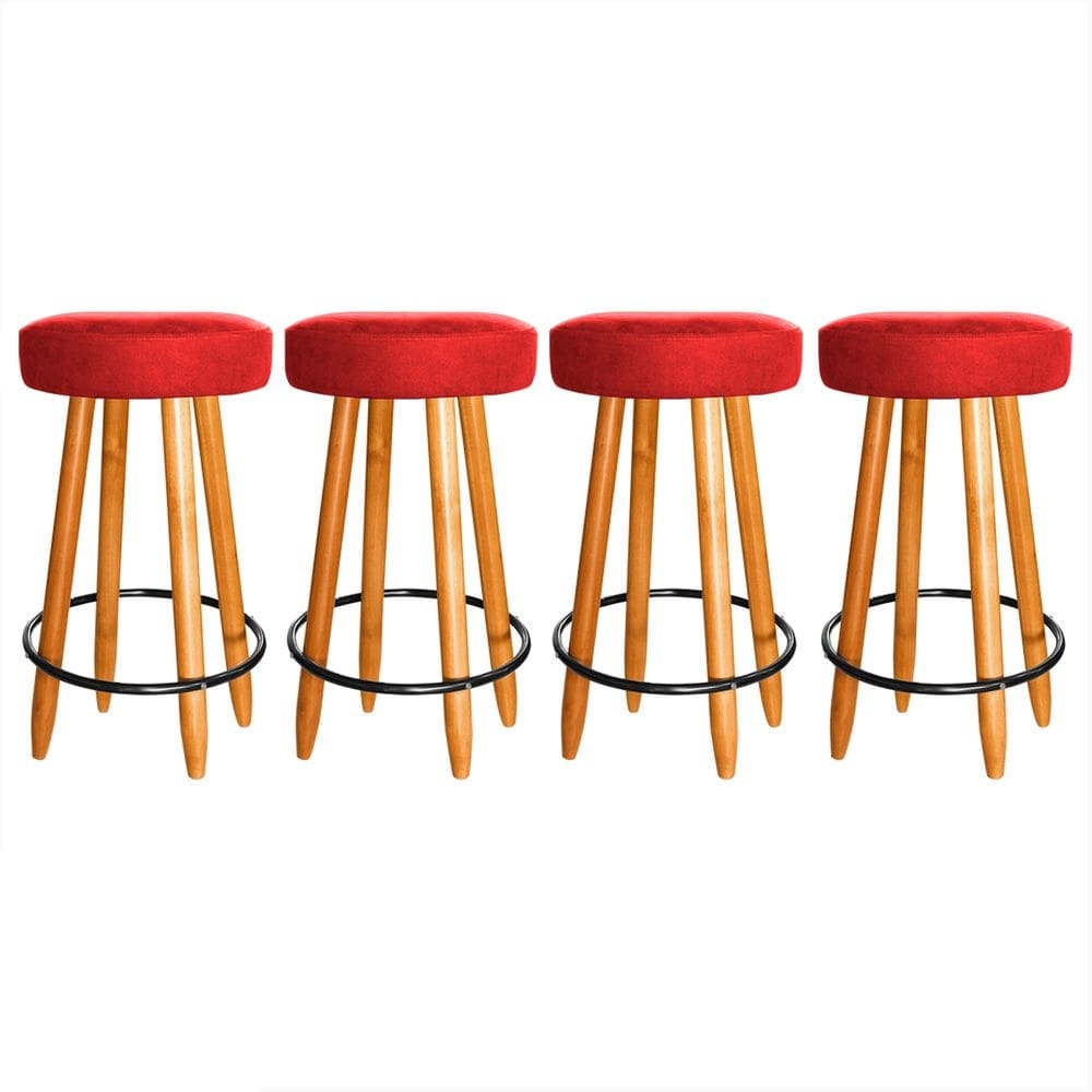 Kit 4 Banquetas Alta Industrial 60cm Cozinha Balcão Vermelho