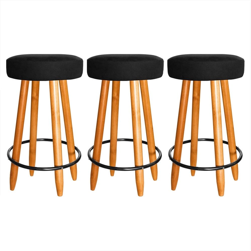 Kit 3 Banqueta Baixa Industrial Madeira 60cm Cozinha Assento