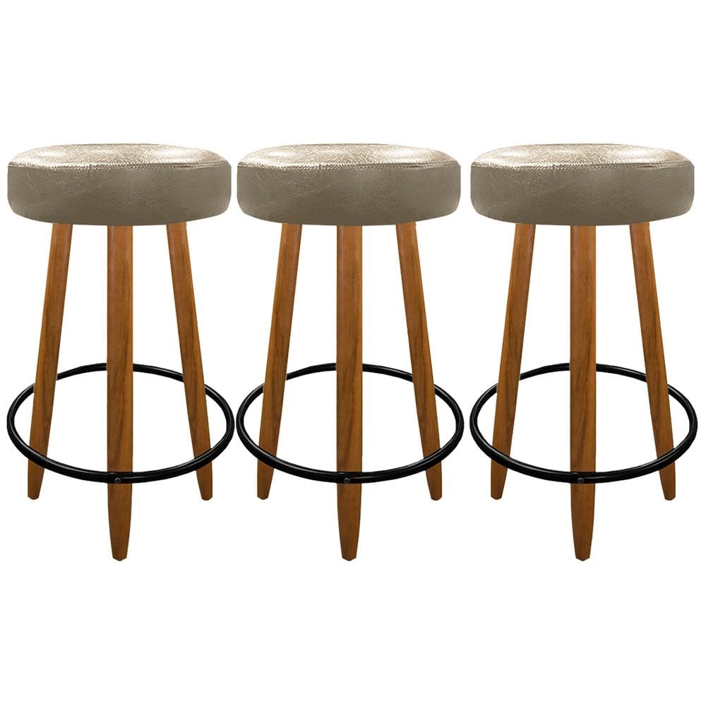 Kit 3 Banqueta Média 60cm Industrial Bancada Courino Bege