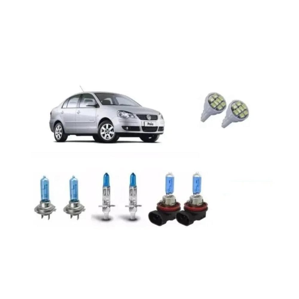 Kit lampada super branca + led polo 2007/2014 farol e milha