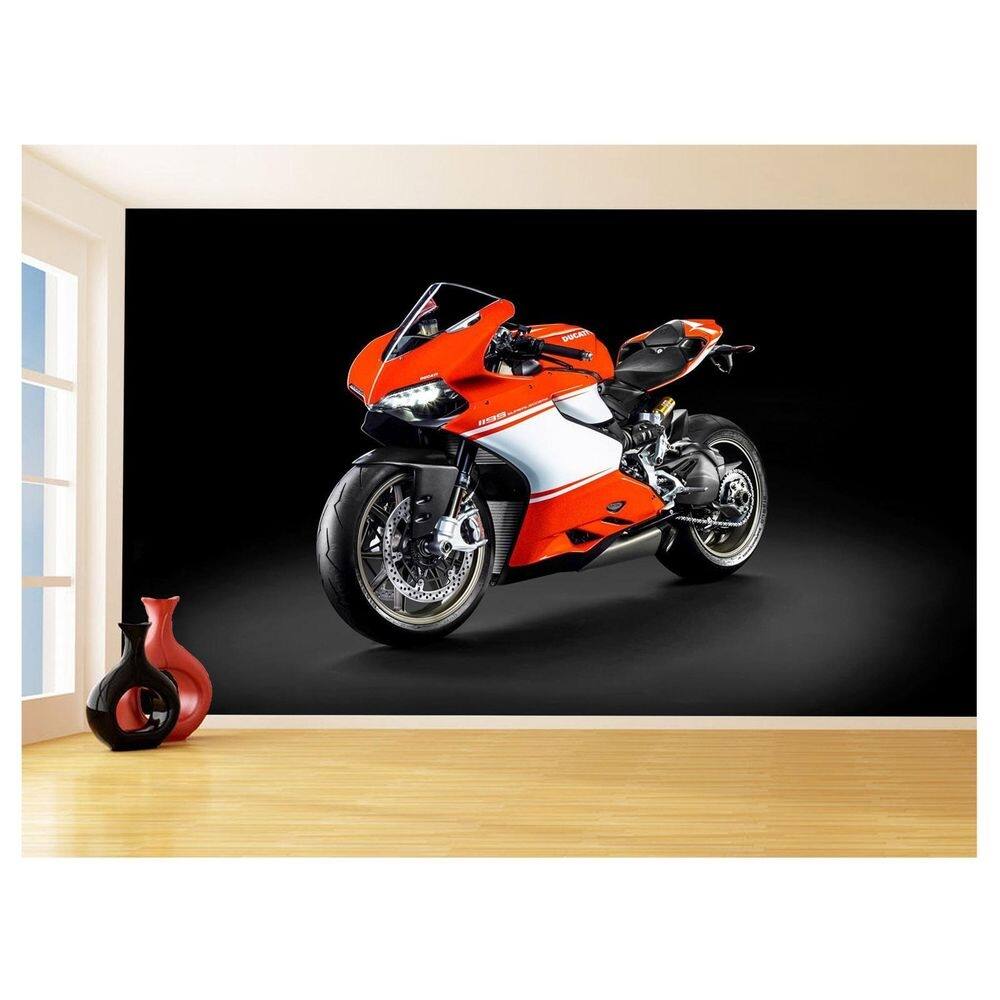 Papel De Parede 3D Moto Sportbike Vermelha Super 3,5M Bkm63