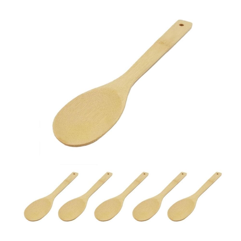 5 Un Colher De Madeira Longa Resistente Natural Bambu 30Cm