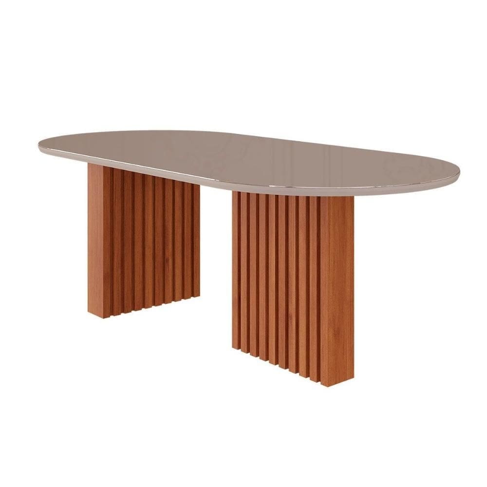 Mesa de Sala Jantar Ester c/Tampo Madeirado Vidro Oval 210x100cm Cinamomo/Off White - Cimol