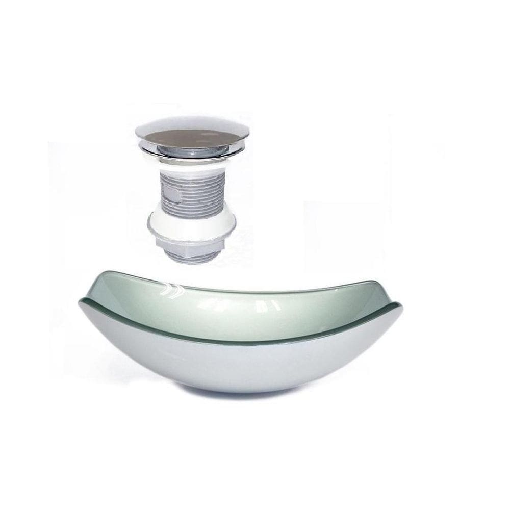 Cuba de vidro oval chanfrada 46cm prata + valvula click