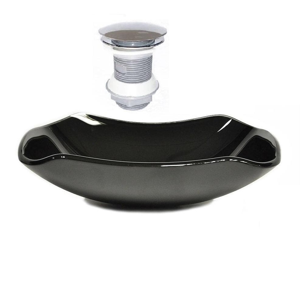 Cuba de vidro abaulada 45cm preto + valvula click