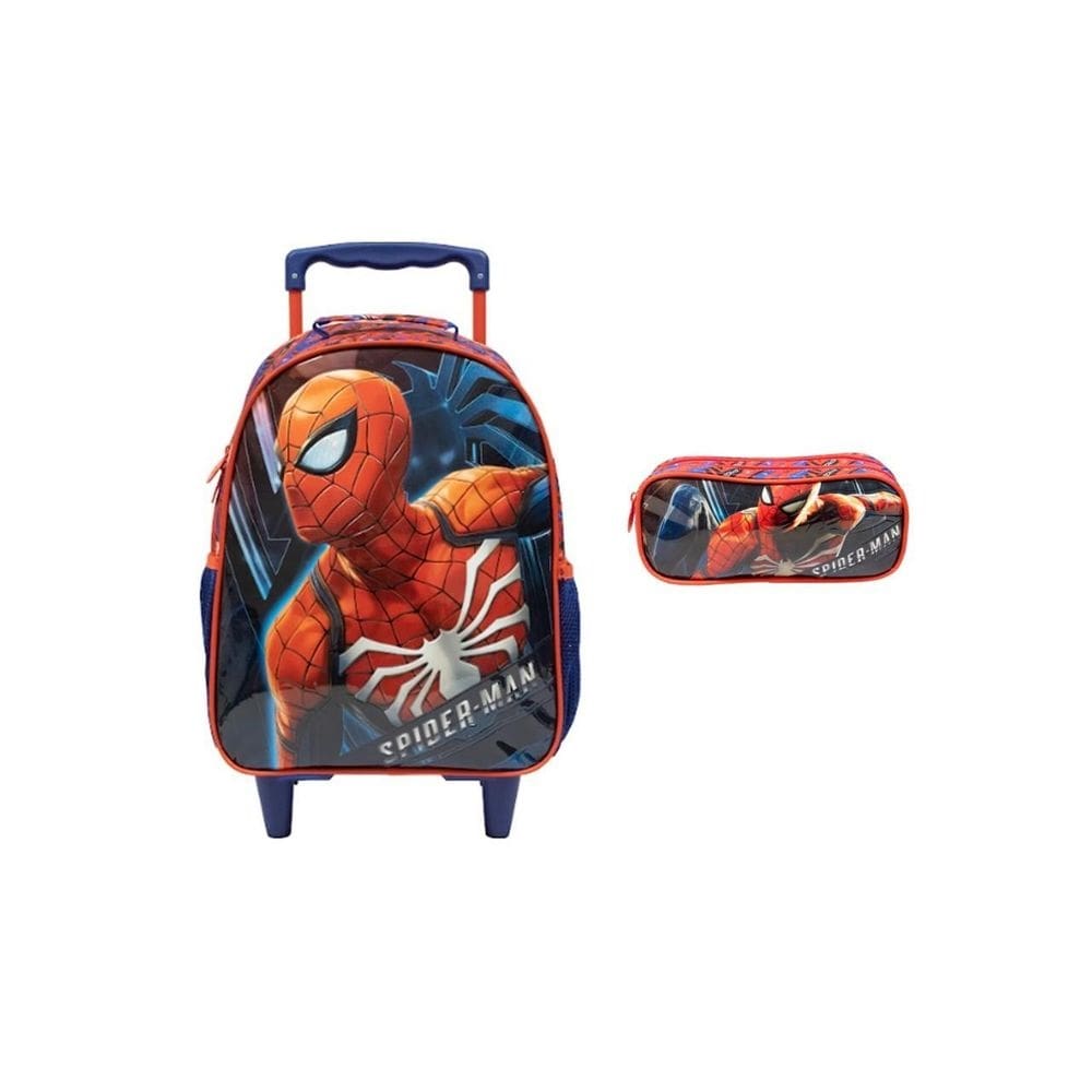 Kit escolar spider man mochila de rodas + estojo