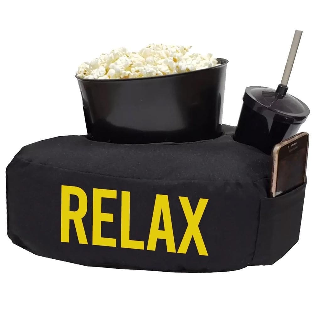 Almofada cinema relax suporte baldinho copo preto amarelo