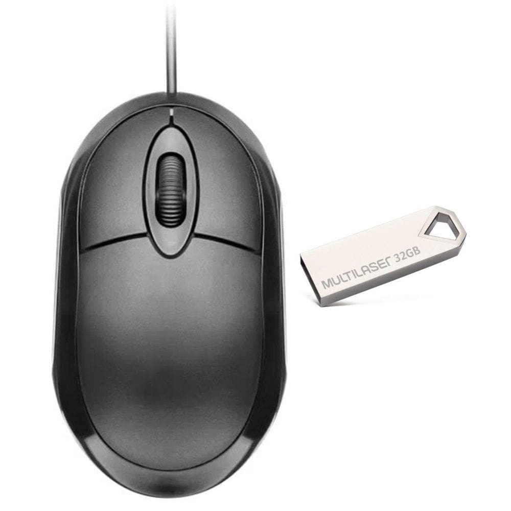 Kit mouse fio usb 1200dpi plug and play cabo 120cm pendrive