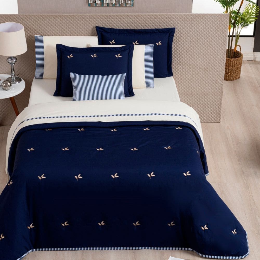 Cobre Leito Cama Queen 09 Peças Bordado Micropercal 200 Fios Santorini