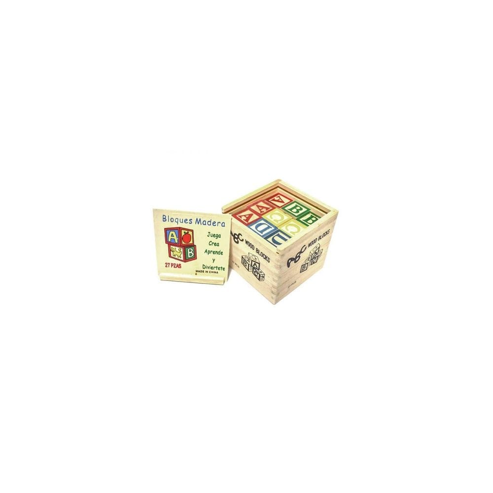 Cubo educacional de madeira com 27 peças (alfabeto e números)