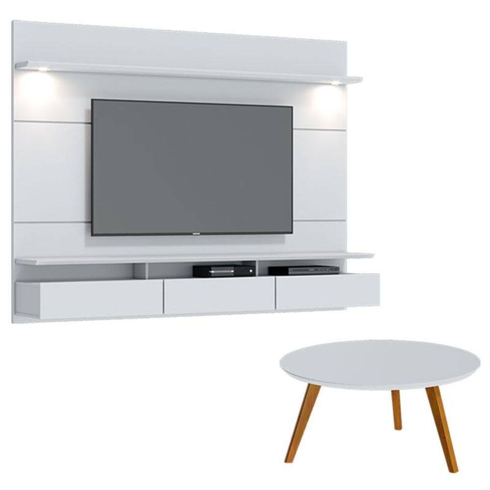 Painel Suspenso Decore 2.2 com mesa de centro Classic Redonda Branco Acetinado - Imcal
