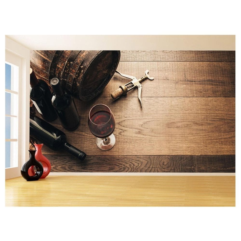 Papel De Parede Vinho Madeira Barril Taça Copo 3,5M Brb39