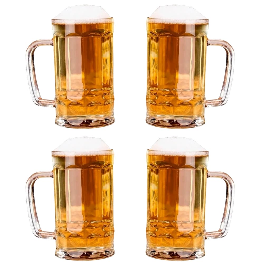 Jogo 4 Canecas de Chopp em Vidro Copo para Cerveja 350ml Translucido