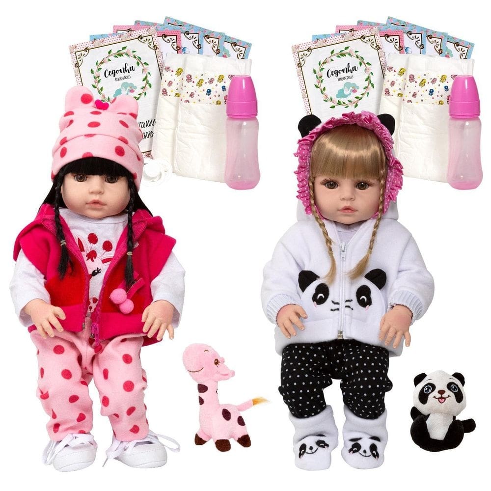 Bonecas bebê reborn gêmeas cegonha bege vinil