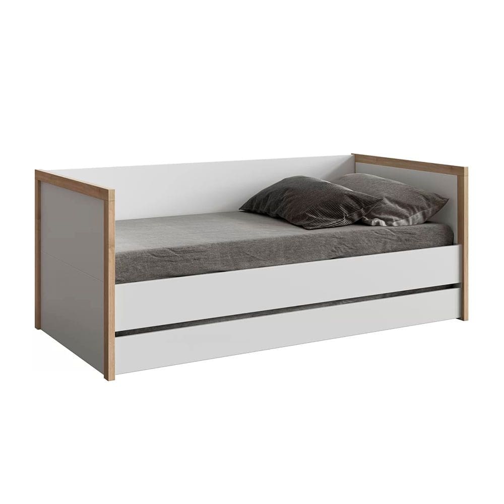 Cama com Encosto Wood Designer CC - Branco com Carvalho Treviso