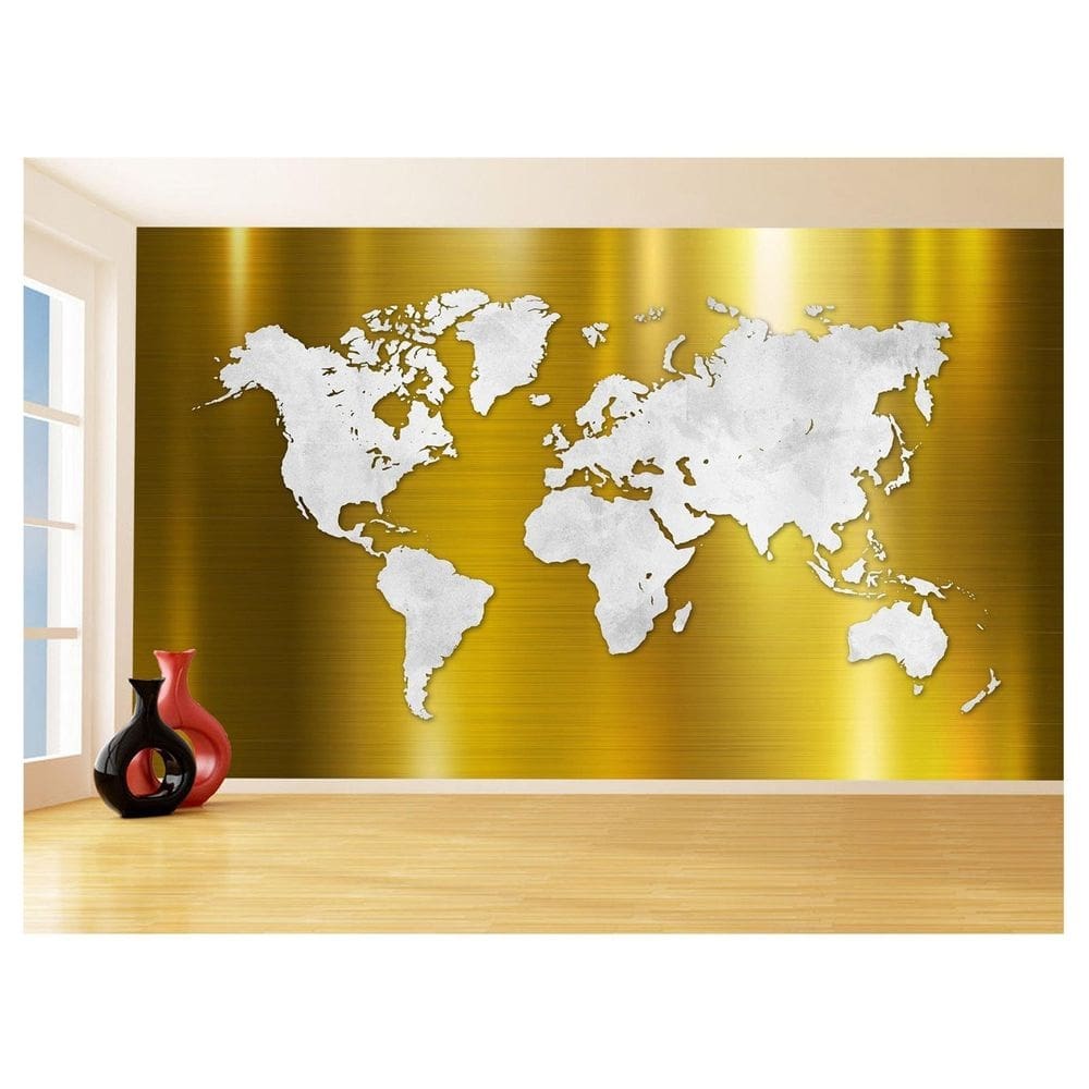 Papel De Parede Mapa Mundi Aço Escovado Branco 3,5M Nmu65