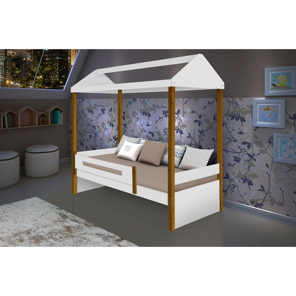 Cama de Criança Infantil Montessoriana Sara Branco/amêndoa