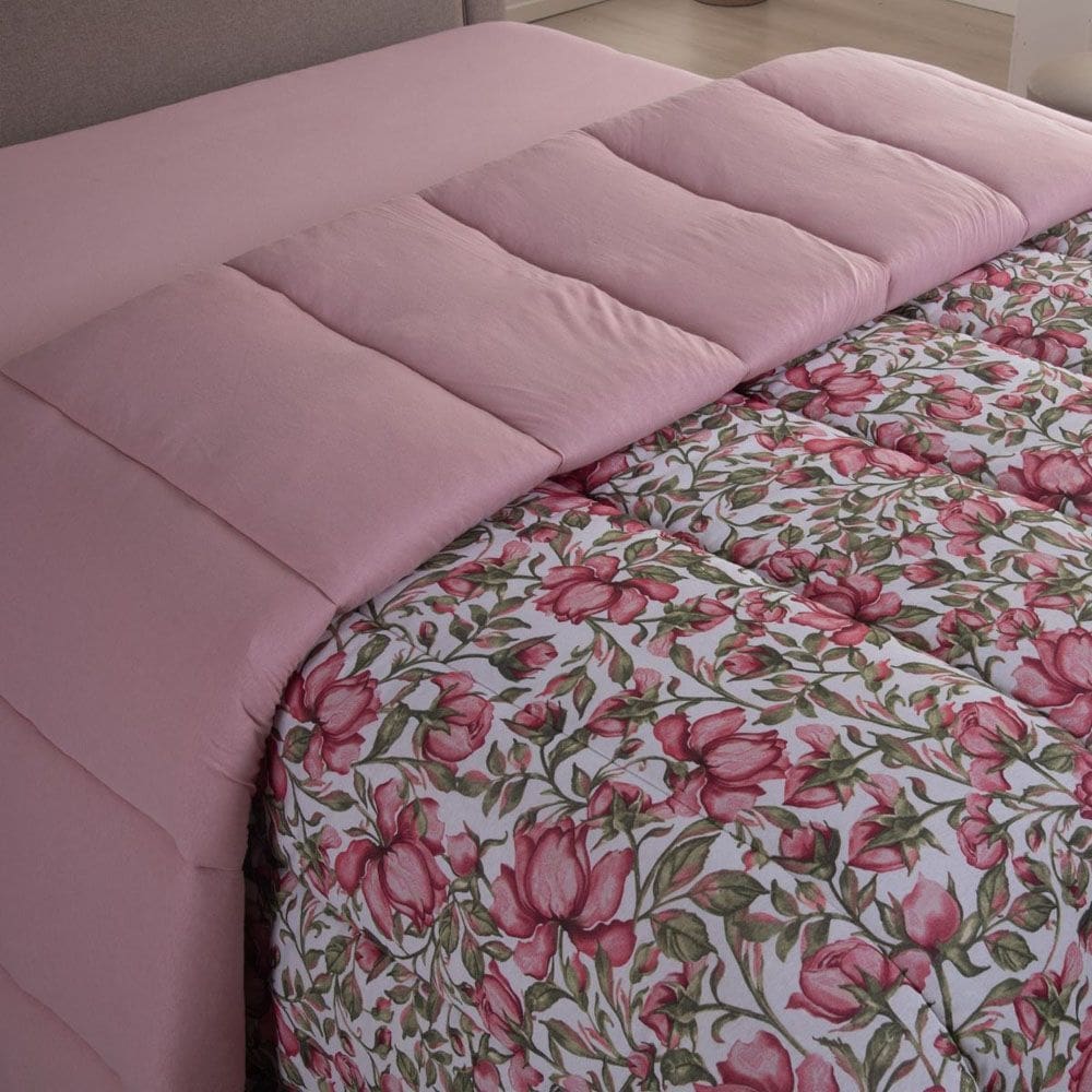 Edredom Cobertor Sonnet Queen Malha Estampada Dupla Face 100% Algodão - Flores - Rosê