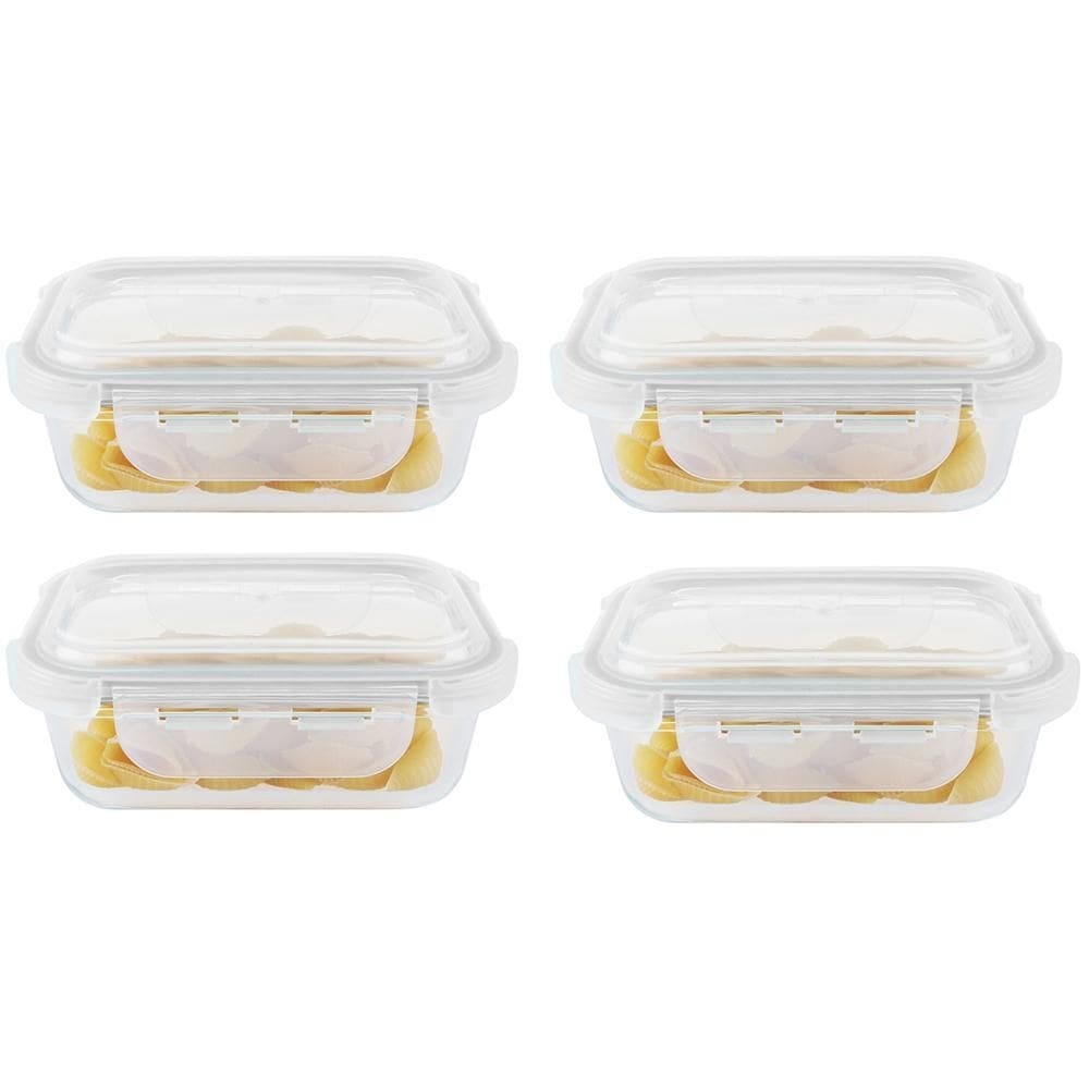 Kit 4 potes hermético vidro marmita micro-ondas 1040ml