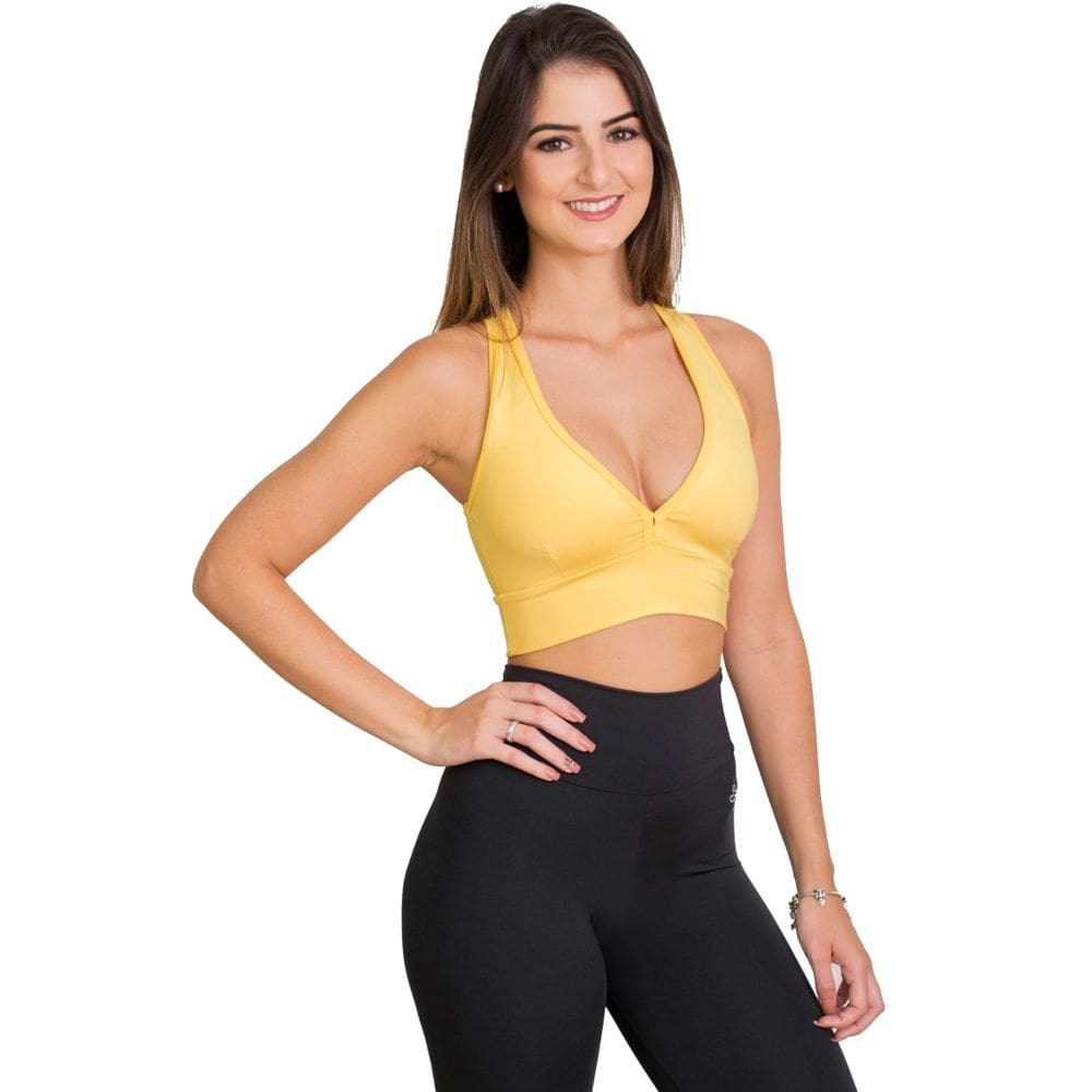Top Fitness Feminino Nadador Academia Esportivo Amarelo