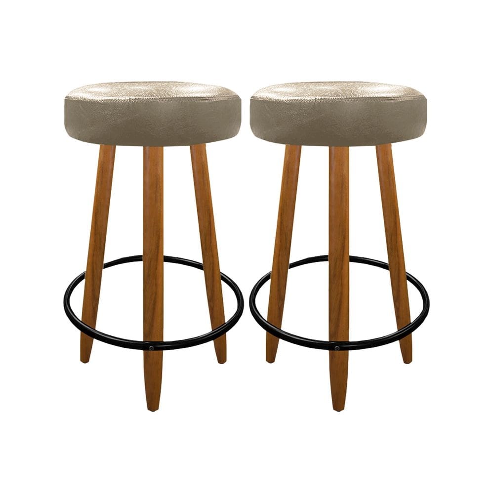 Kit 2 Banqueta Madeira Industrial Bancada Bar Courino Bege