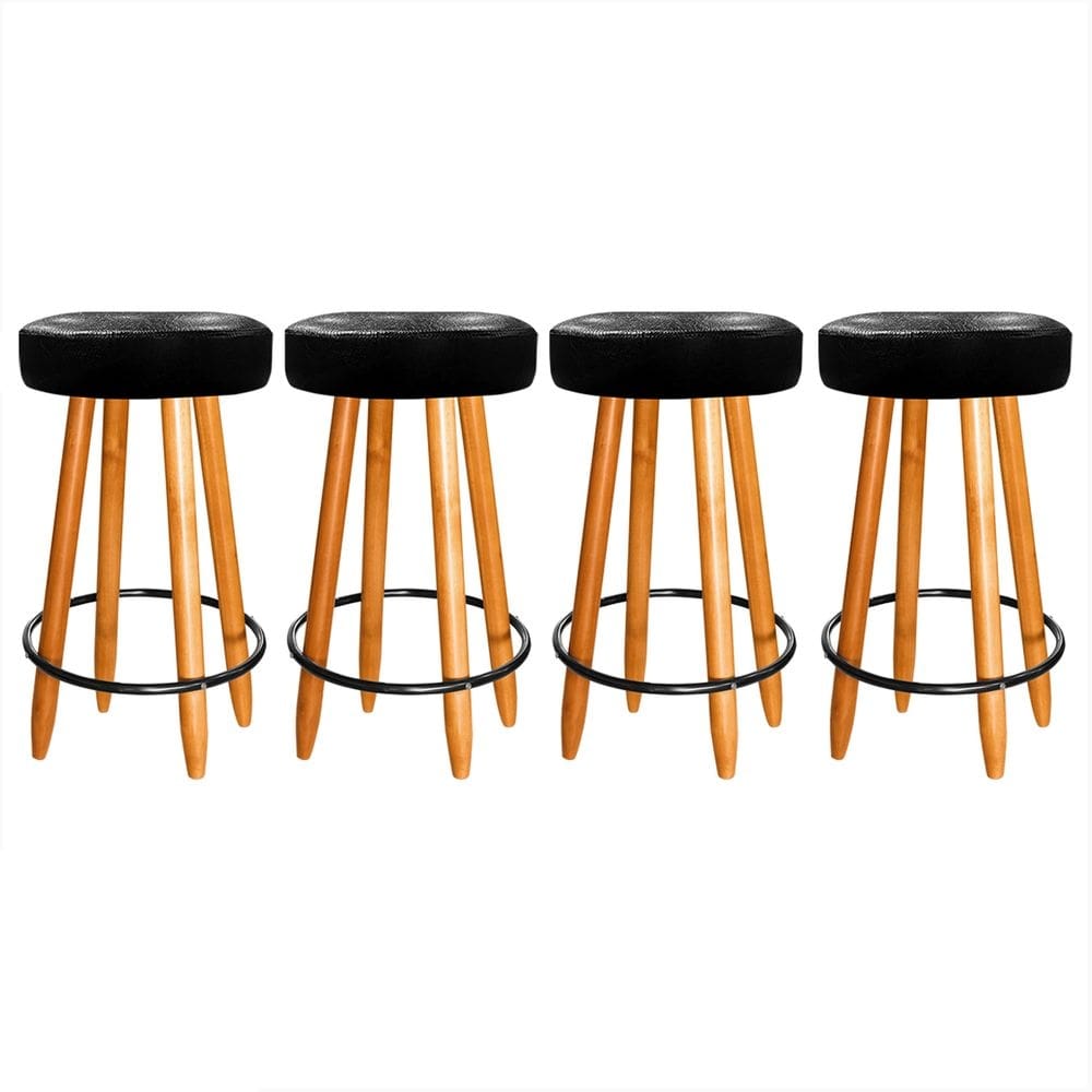 Kit 4 Banqueta Madeira Industrial Balcão Bar Courino Preto