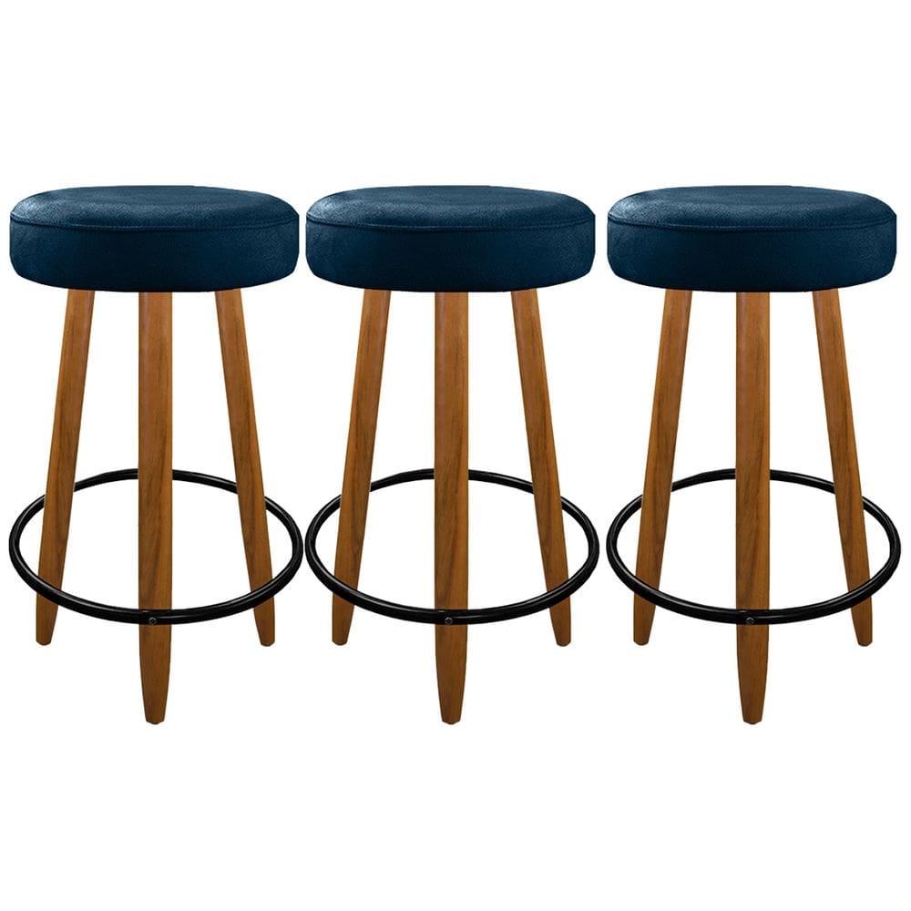 Kit 3 Banqueta Média 60cm Madeira Reforçada Cozinha Bar Azul