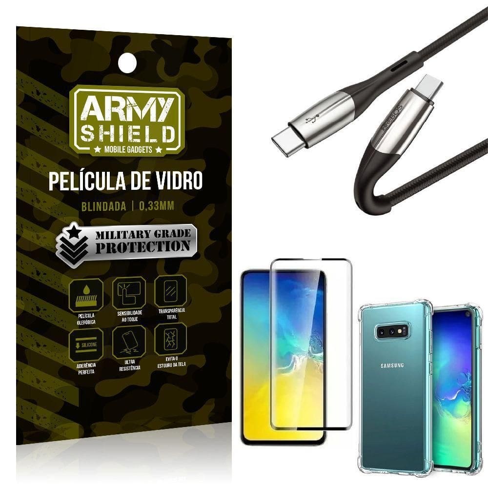 Kit cabo 2 pontas tipo c samsung s10e + capa + película 3d