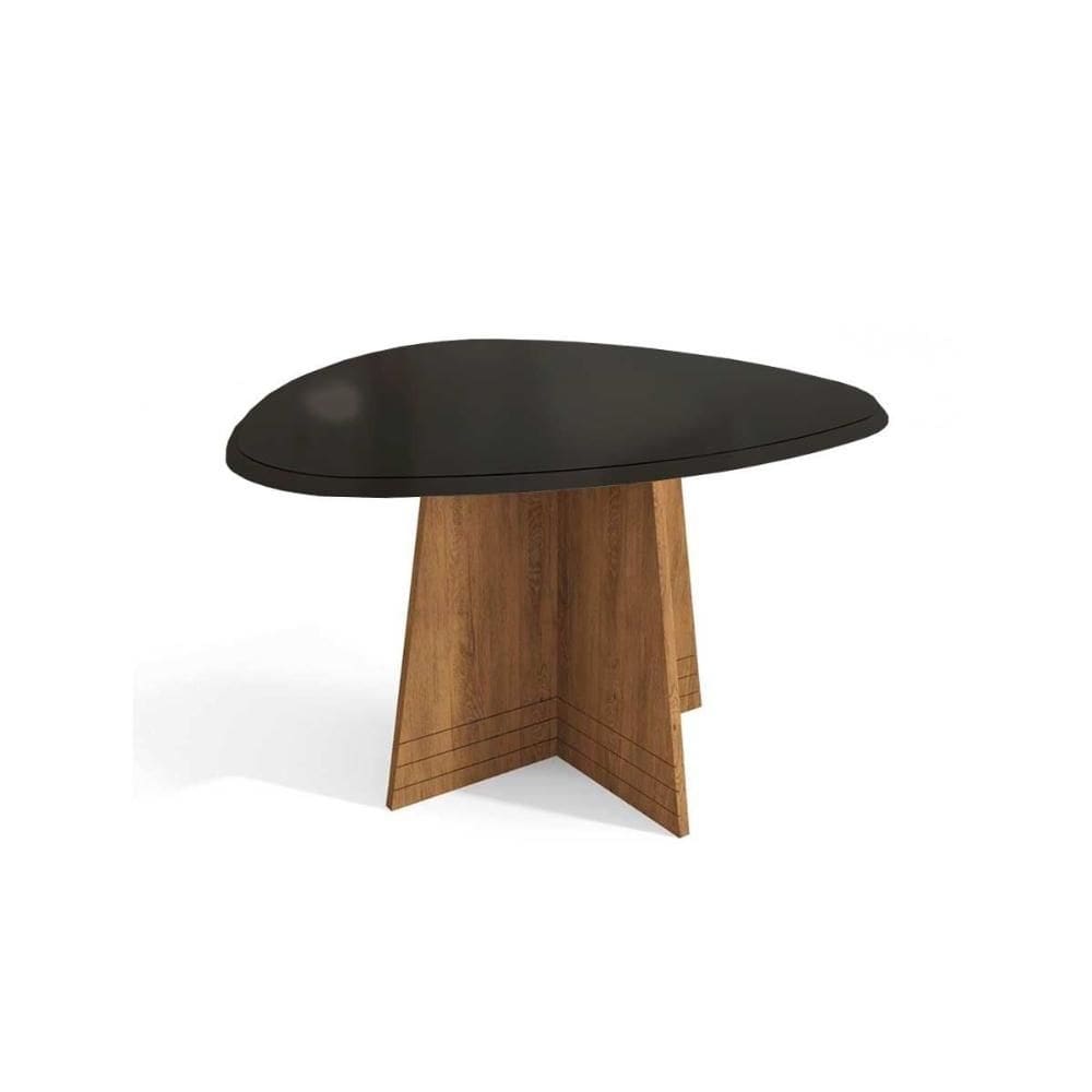 Mesa de Sala Jantar Lótus + Tampo Madeirado c/ Vidro 135x105cm Freijó/Preto Fosco - Kappesberg