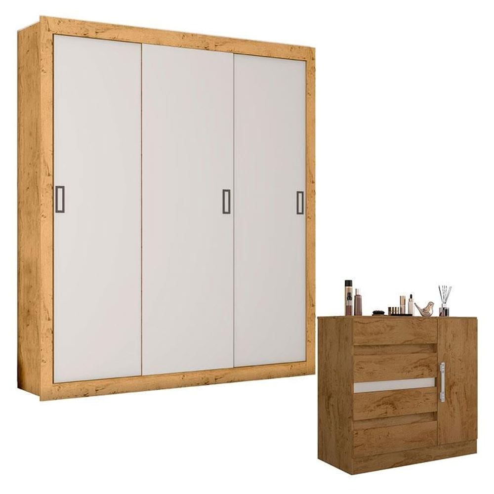 Cômoda 8000 e Guarda Roupa Casal COR2303044 Freijó Baunilha Flex - Araplac