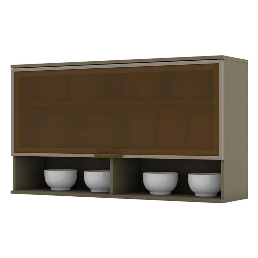 Armário Aéreo Évelin 1 Porta Basculante de Vidro 120 cm Duna – Henn
