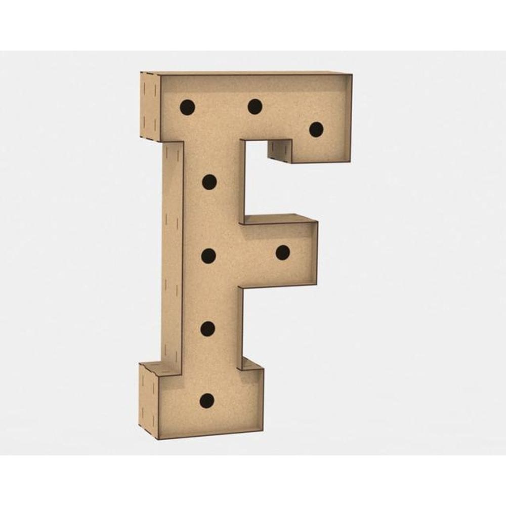 Letra caixa grande f mdf 80cm altura furo lampada iluminação