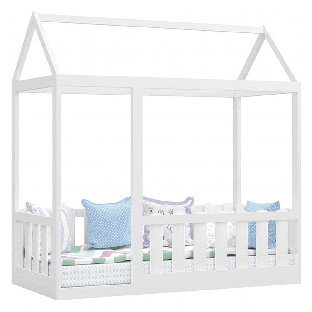 Cama Montessoriana com Grade Branco Brilho - Canaã