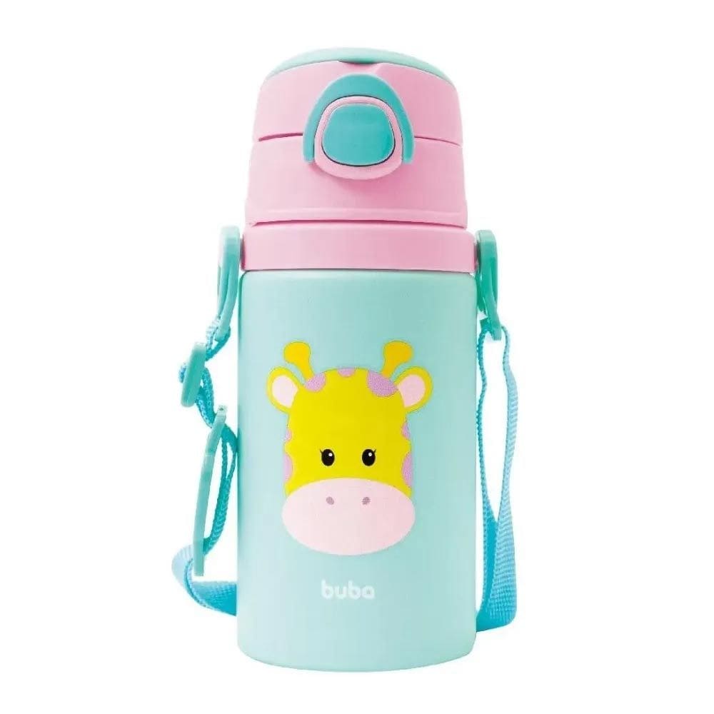 Garrafinha de Aluminio com Canudo 450 Ml Animal Fun Girafa Buba