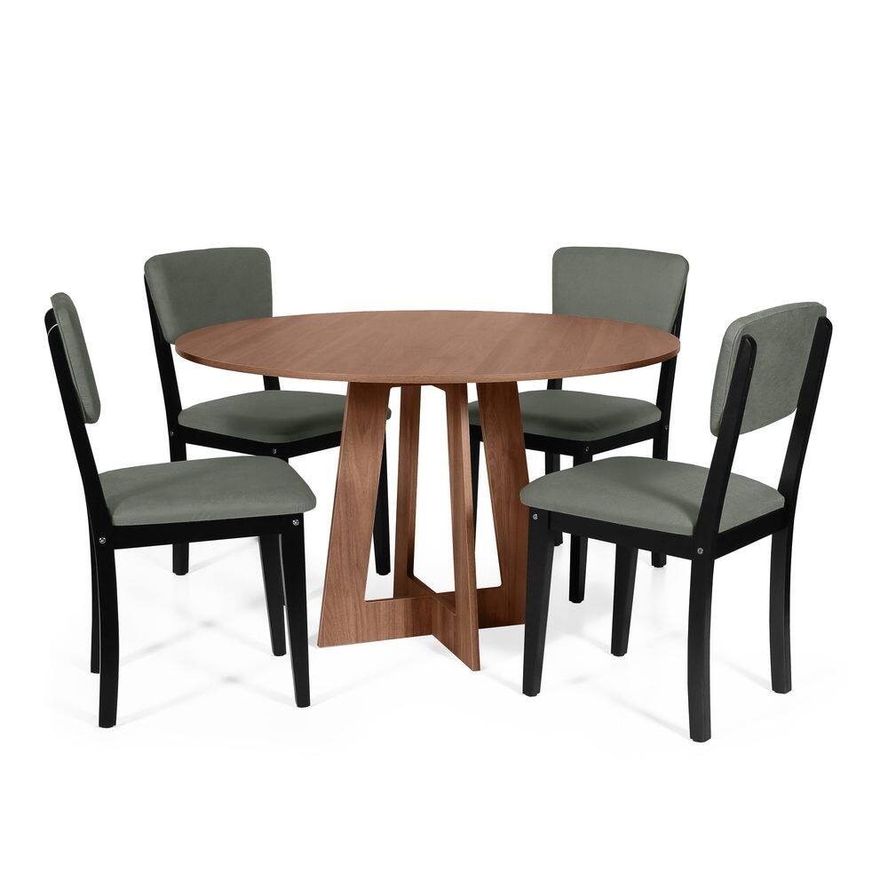 Mesa de Jantar Redonda Montreal Noronha com 4 Cadeiras Estofadas Ella Preto/Cinza