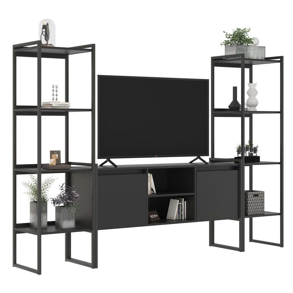 Rack Com Estante Industrial Cubic Preto Onix