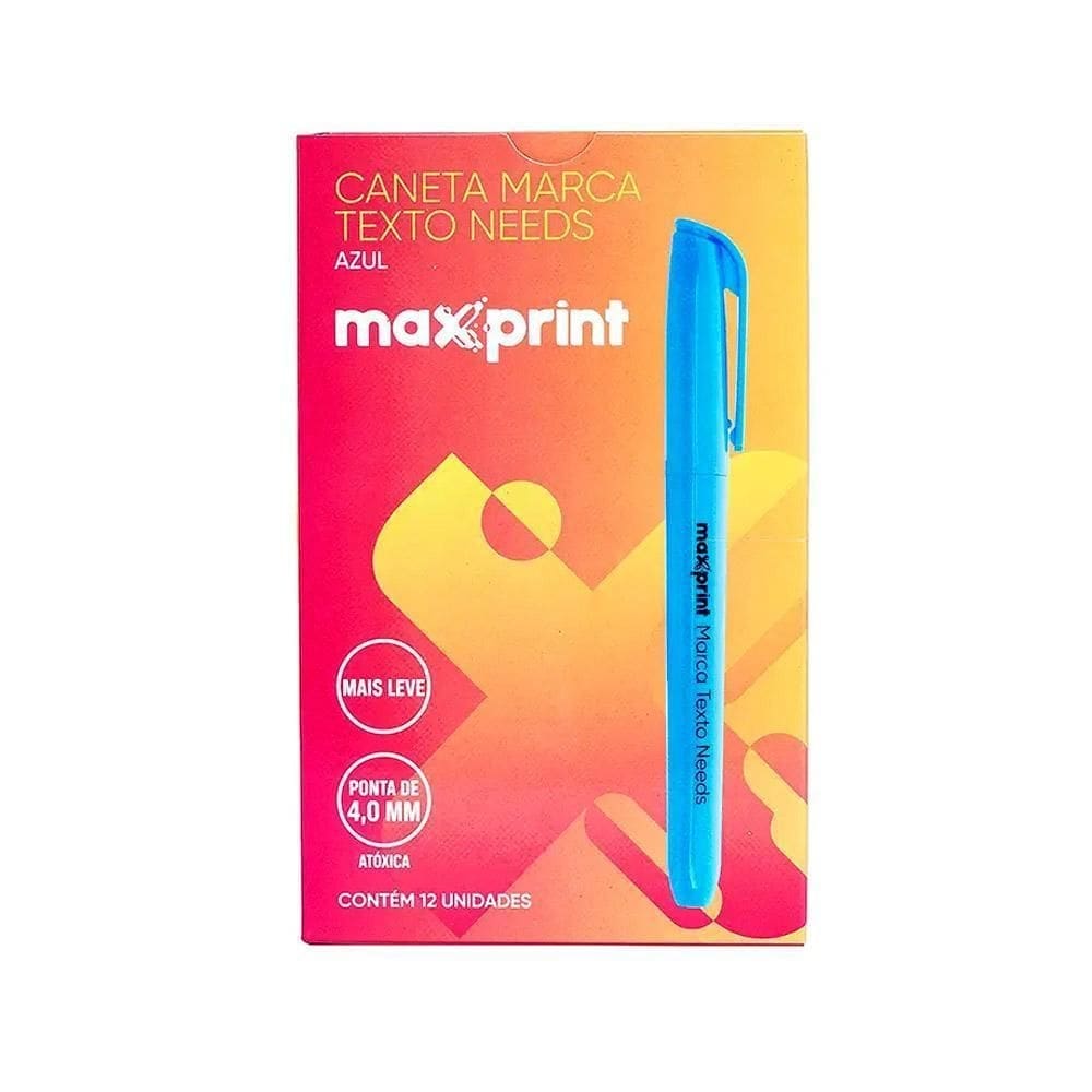 Kit 12 Canetas Marca Texto Needs Azul Ponta 4,0Mm Maxprint